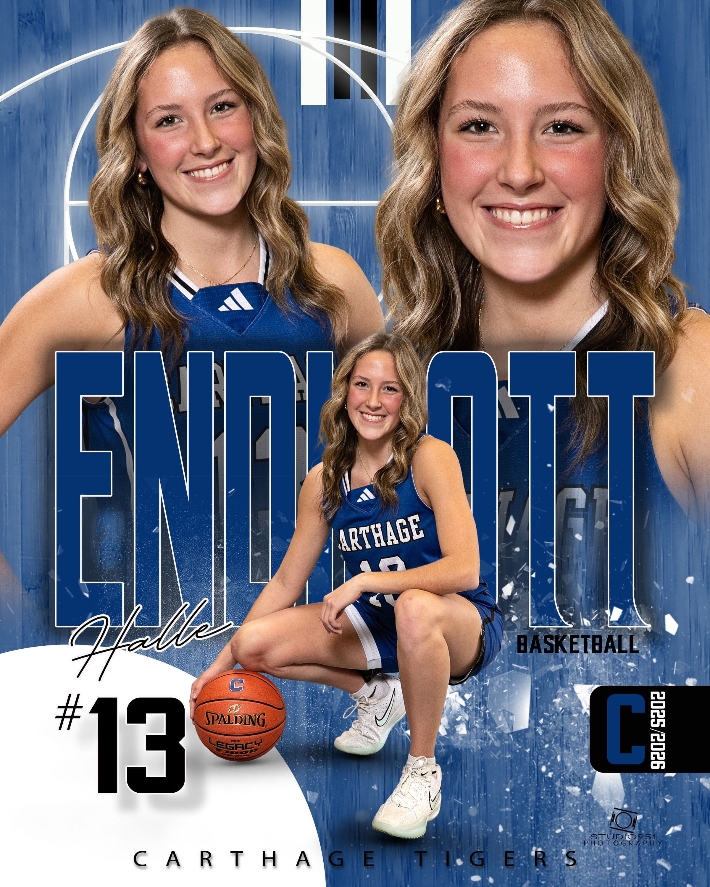 Carthage Tigers basketball composite — Halle Endicott #13